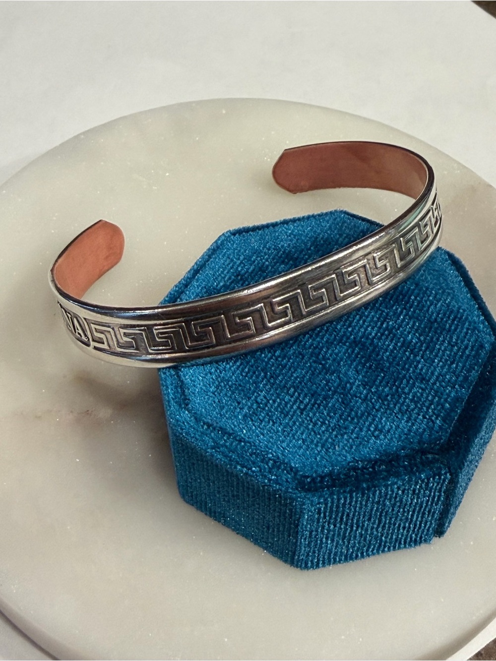 Vintage Sabona London Aztec/ Greek Key Copper & Silver Cuff Bracelet